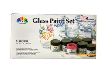Não - cores tóxicas da pintura da arte 8 cores 8X15ml 20 rápidas claras da pintura dos PCes ajustados de vidro